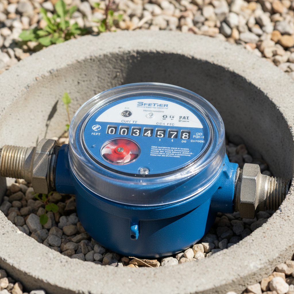 Compteur d'eau avec indicateur de débit tournant signalant une fuite invisible