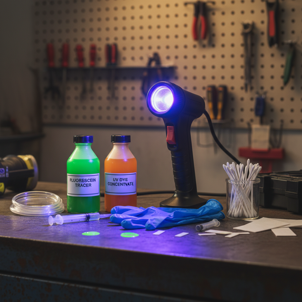 Kit professionnel de test à la fluorescéine avec lampe UV, flacons de colorant et gants de protection